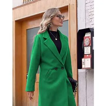 Hooever Women's Winter Wool Coat Casual Notch Lapel Single-Breasted Peacoat(Green-L)