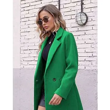 Hooever Women's Winter Wool Coat Casual Notch Lapel Single-Breasted Peacoat(Green-L)