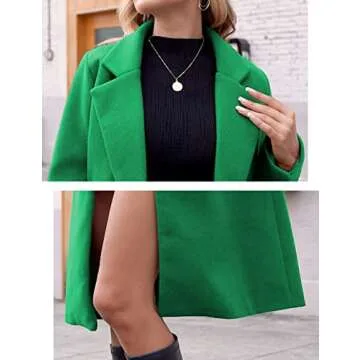 Hooever Women's Winter Wool Coat Casual Notch Lapel Single-Breasted Peacoat(Green-L)