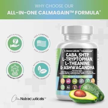 Clean Nutraceuticals GABA 750mg 5 HTP 200mg L Tryptophan 500mg L Theanine 200mg Ashwagandha SAM-e L-...
