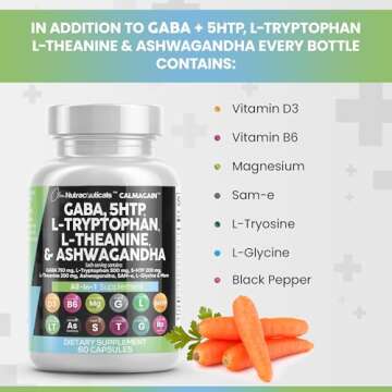 Clean Nutraceuticals GABA 750mg 5 HTP 200mg L Tryptophan 500mg L Theanine 200mg Ashwagandha SAM-e L-Glycine - Mood Support Vitamins for Women and Men with L-Tyrosine - Count