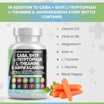 Clean Nutraceuticals GABA 750mg 5 HTP 200mg L Tryptophan 500mg L Theanine 200mg Ashwagandha SAM-e L-Glycine - Mood Support Vitamins for Women and Men with L-Tyrosine - Count
