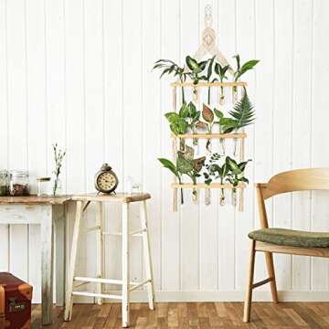 Stylish Wall Hanging Planter with Wooden Stand - 3 Tiered Design