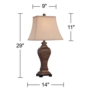Regency Hill Edgar 29" Tall Curved Urn Traditional End Table Lamp Brown Bronze Finish Single Fabric Shade Living Room Bedroom Bedside Nightstand House Office Home Kitchen Entryway Console