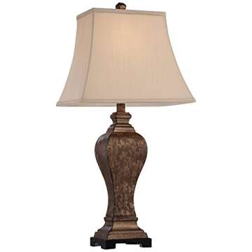 Regency Hill Edgar 29" Tall Curved Urn Traditional End Table Lamp Brown Bronze Finish Single Fabric Shade Living Room Bedroom Bedside Nightstand House Office Home Kitchen Entryway Console