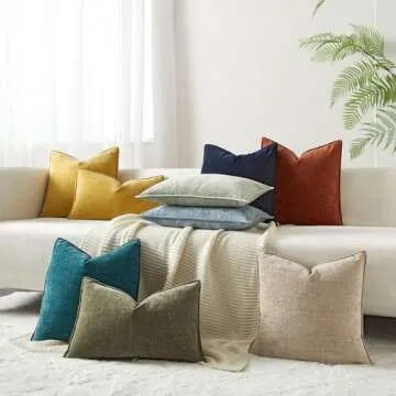 JUSPURBET 2 Beige Chenille Pillow Covers 16x24 Inches