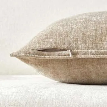 JUSPURBET 2 Beige Chenille Pillow Covers 16x24 Inches