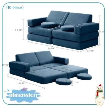 hooxnome Kids Couchs Modular Folding Floor Sofa for Kids 8pcs, Toddler Playroom Convertible Couch Pl...