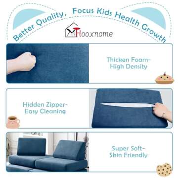 hooxnome Kids Couchs Modular Folding Floor Sofa for Kids 8pcs, Toddler Playroom Convertible Couch Play Sofa for Boys & Girls, Kids Imaginative Creative Climbing Play Couch (Blue)