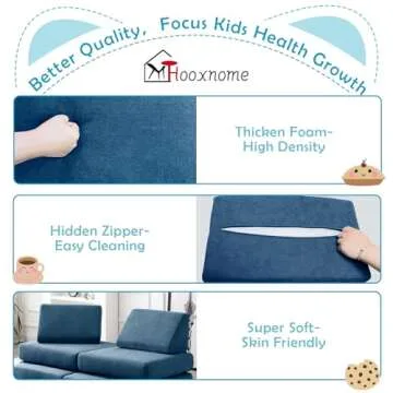 hooxnome Kids Couchs Modular Folding Floor Sofa for Kids 8pcs, Toddler Playroom Convertible Couch Play Sofa for Boys & Girls, Kids Imaginative Creative Climbing Play Couch (Blue)