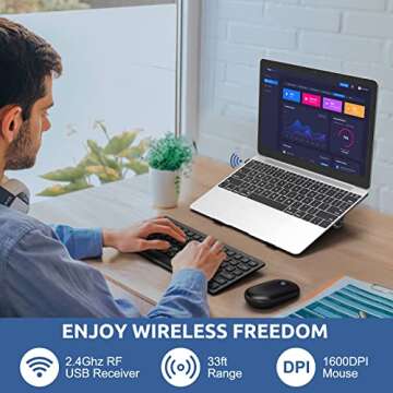 Wireless Keyboard and Mouse Combo, WisFox 2.4G Full-Size Slim Thin Wireless Keyboard Mouse for Windo...
