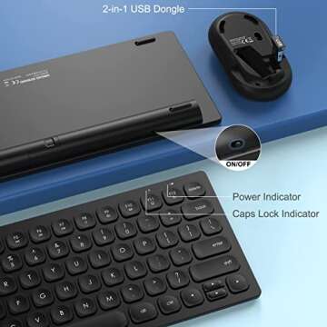 Wireless Keyboard and Mouse Combo, WisFox 2.4G Full-Size Slim Thin Wireless Keyboard Mouse for Windows, Computer, Desktop, PC, Laptop Mac (Deep Black)