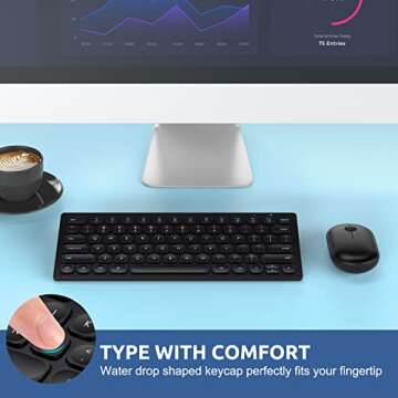 Wireless Keyboard and Mouse Combo, WisFox 2.4G Full-Size Slim Thin Wireless Keyboard Mouse for Windows, Computer, Desktop, PC, Laptop Mac (Deep Black)