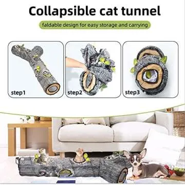AMYESE Cat Tunnels Collapsible Pet Tube - Interactive Tree Trunk Cat Activity Play Tunnels with Peek Holes Plush Bell Toys, Pets Puzzle Hunt Chase Training Center for Kitten, Ferret, Small Animals