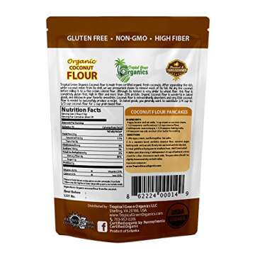 Organic Coconut Flour by Tropical Green Organics, Low Carb, High Fiber, Non-GMO and Gluten-Free, Vegan & Dairy-free, 1 Pound Paleo, Keto Diet Flour for Cooking & Baking