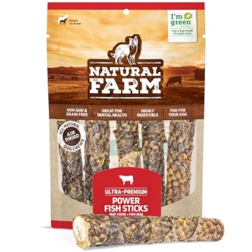Natural Farm Power Fish Sticks Dog Chews (6”, 5-Pack), 2-in-1 Power Chews: Premium Beef Cheek Wrap...