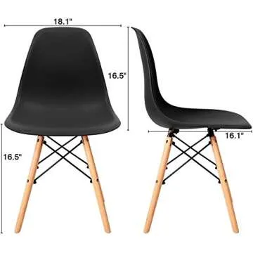 Furniwell Pre Assembled Modern Style Dining Chair Mid Century Modern DSW Chairs, Indoor Plastic Shell Lounge Plastic Chairs Side Chairs Set of 4 (Black)