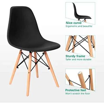 Furniwell Pre Assembled Modern Style Dining Chair Mid Century Modern DSW Chairs, Indoor Plastic Shell Lounge Plastic Chairs Side Chairs Set of 4 (Black)