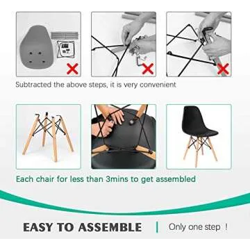 Furniwell Pre Assembled Modern Style Dining Chair Mid Century Modern DSW Chairs, Indoor Plastic Shell Lounge Plastic Chairs Side Chairs Set of 4 (Black)