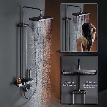 Thermostatic Shower System Digital Display Shower Faucet Set Wall Mount Piano Keys Rain Shower Combo...