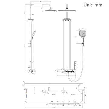 Thermostatic Shower System Digital Display Shower Faucet Set Wall Mount Piano Keys Rain Shower Combo Set with Handheld, 12" Shower Head, Shoulder Spray, 2 in 1 Bidet Spray, Tub Spout (Gray)