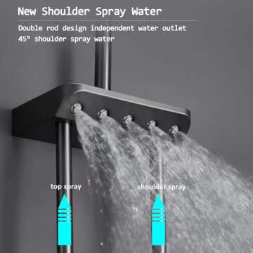 Thermostatic Shower System Digital Display Shower Faucet Set Wall Mount Piano Keys Rain Shower Combo Set with Handheld, 12" Shower Head, Shoulder Spray, 2 in 1 Bidet Spray, Tub Spout (Gray)