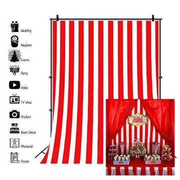 Laeacco 6x8FT Red and White Stripes Backdrop Red Striped Photography Background Birthday Party Cake ...