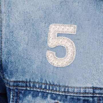 EXCEART 10pcs 0-9 Number Patches Pearl Rhinestone Number Iron On Appliques Embroidery Patches Stickers DIY Sew On Cloth Patches for Scrapbook Backpack Handbag Hat White