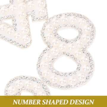 EXCEART 10pcs 0-9 Number Patches Pearl Rhinestone Number Iron On Appliques Embroidery Patches Stickers DIY Sew On Cloth Patches for Scrapbook Backpack Handbag Hat White