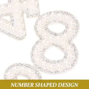 EXCEART 10pcs 0-9 Number Patches Pearl Rhinestone Number Iron On Appliques Embroidery Patches Stickers DIY Sew On Cloth Patches for Scrapbook Backpack Handbag Hat White