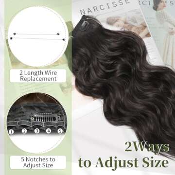 KooKaStyle Invisible Wire Hair Extensions with Transparent Headband Adjustable Size 4 Secure Clips L...