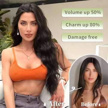 KooKaStyle Invisible Wire Hair Extensions with Transparent Headband Adjustable Size 4 Secure Clips Long Wavy Secret Wire Hairpiece 20 Inch Natural Black for Women