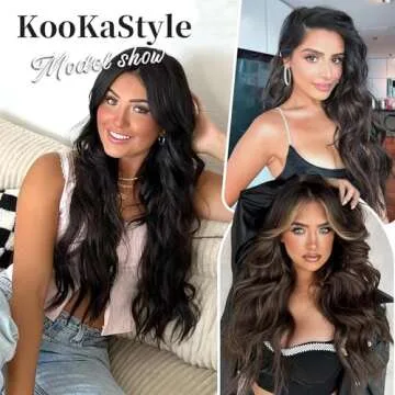 KooKaStyle Invisible Wire Hair Extensions with Transparent Headband Adjustable Size 4 Secure Clips Long Wavy Secret Wire Hairpiece 20 Inch Natural Black for Women