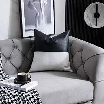 Chic DEZENE Faux Leather & Cotton Pillow Covers Set