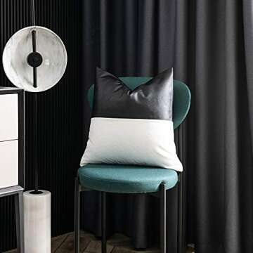 DEZENE Faux Leather with 100% Cotton Decorative Throw Pillow Covers for Couch Bed Sofa, Set of 2 18 x 18 inch Modern Home Decor Accent Square Bedroom Living Room Cushion Cases Cognac, Black and White