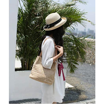 Aphoraeny Straw Beach Bag Buckets Totes Handbag Shoulder Bag Tote Bag Women Summer Handbag (Dark Beige)