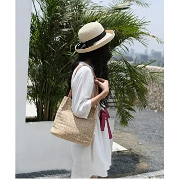 Aphoraeny Straw Beach Bag Buckets Totes Handbag Shoulder Bag Tote Bag Women Summer Handbag (Dark Beige)