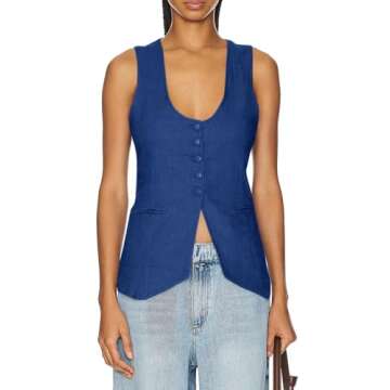 Tankaneo Women’s Scoop Neck Blazer Vest - Stylish Cotton Waistcoat for All Occasions