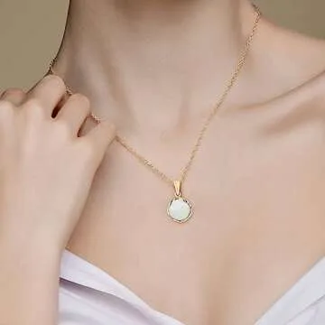 14K Gold Plated White Opal Necklace - 14K Gold Plated over 925 Sterling Silver, Dainty 12mm White Opal Gemstone Pendant, October Birthstone, Handmade Vintage Antique Jewelry for Classy Women
