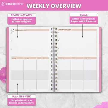 Panda Planner 2025 Undated Daily Planner with Hourly Schedule 5.75" x 8.25" – 90 Days Daily Journal with Spiral Binding – To Do List Notebook with Habit Tracker for Home/Office Supplies – Pink