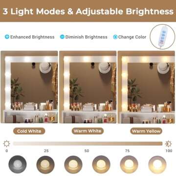 Tiptiper Makeup Vanity with Lights & Charging Station, Large Vanity Desk with Mirror and Lights, Makeup Table with 5 Drawers & Shelves, White and Gold