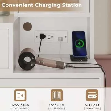 Tiptiper Makeup Vanity with Lights & Charging Station, Large Vanity Desk with Mirror and Lights, Makeup Table with 5 Drawers & Shelves, White and Gold