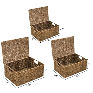 Stylish Set of 3 Seagrass Baskets with Lids