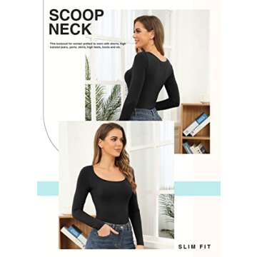 DILIUXING Scoop Neck Long Sleeve Slim Fit Comfortable Casual Sexy Bodysuit Jumpsuits, Black, Large