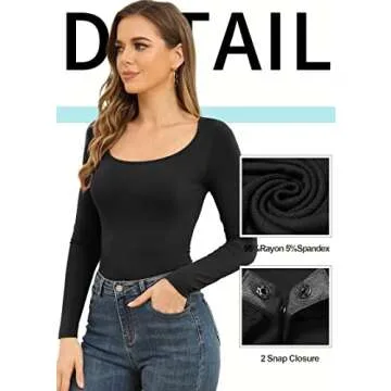 DILIUXING Scoop Neck Long Sleeve Slim Fit Comfortable Casual Sexy Bodysuit Jumpsuits, Black, Large