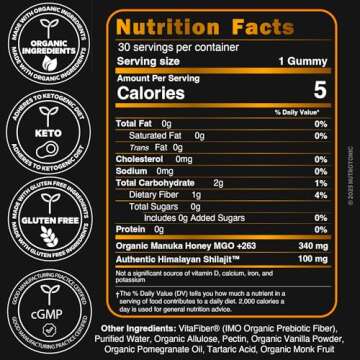 Organic SHILAJIT Gummies by NutroTonic | Organic Pomegrenate Flavor | Cane Sugar Free, Sweetened by ...