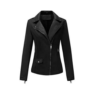 Bellivera Womens Faux Leather Jacket Lapels Cropped Outfits Coat Suede Fall Fashion Outwear with Microstretch 64K Black XL