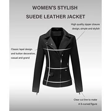 Bellivera Womens Faux Leather Jacket Lapels Cropped Outfits Coat Suede Fall Fashion Outwear with Microstretch 64K Black XL