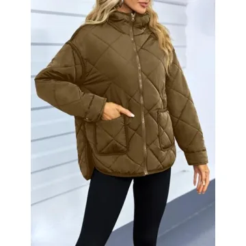 Dyexces Womens Quilted Puffer Jacket Hooded Long Sleeve Zip Up Winter Coat Lightweight Warm Jackets with Pockets