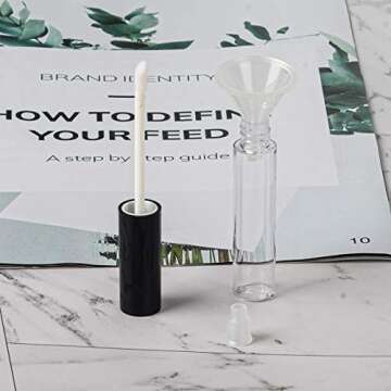 GTHER 10PCS 10ML Empty Lip Gloss Containers Tube with Wand, Refillable Lip Balm Bottles, Lipstick Sample Container and Funnel and Rubber Stoppers for Girls DIY Lip Samples, Black Top